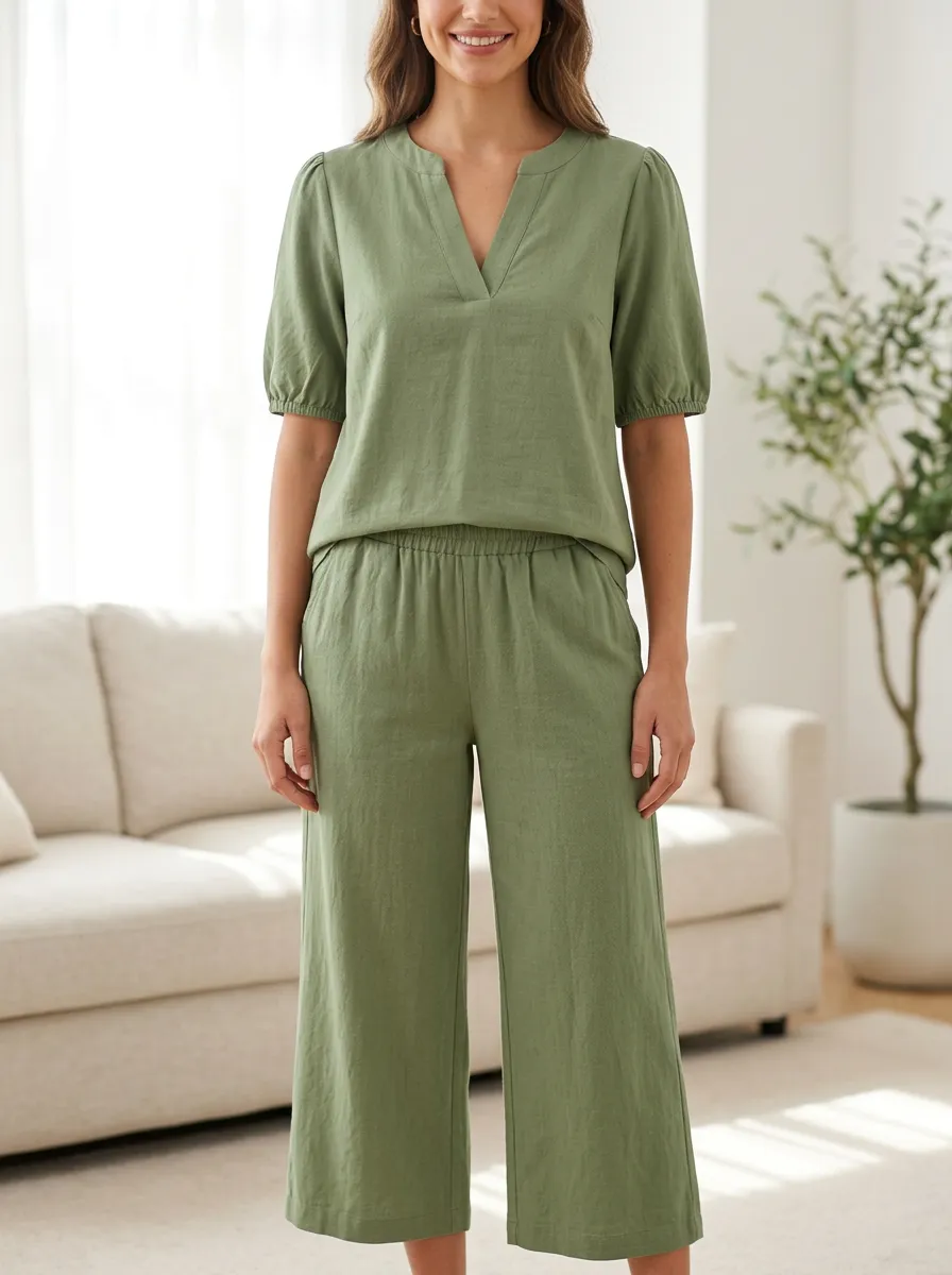 Puff-Sleeve Women's V-Neck Shirt
