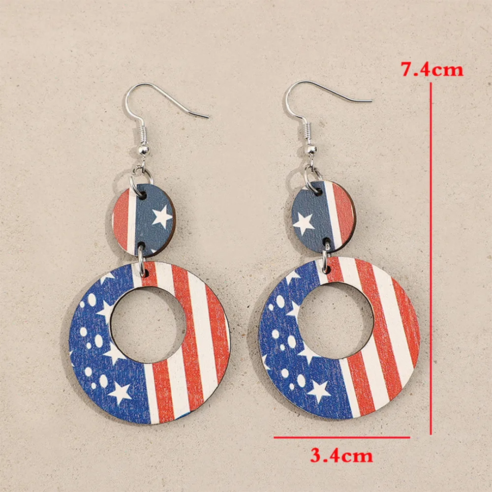 Red Blue Pattern Wooden Earrings
