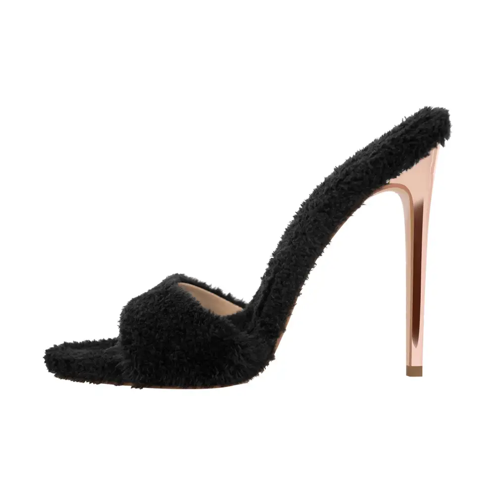 Sherpa Pointed Toe High Heel Sandals