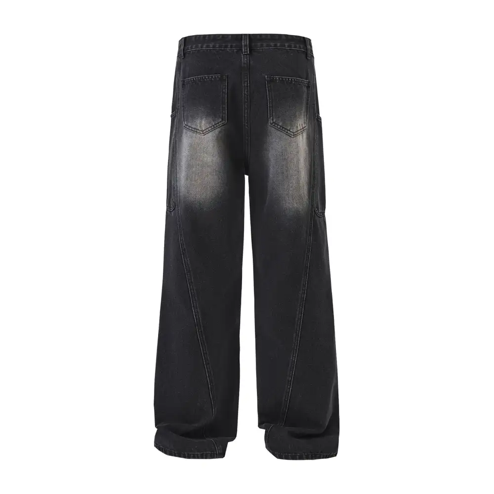 Straight Leg Cargo Washed Denim Jeans