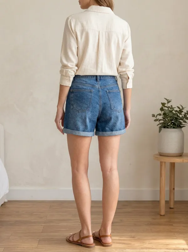 Women's Casual Summer High-Waisted Rolled Cuff Denim Shorts