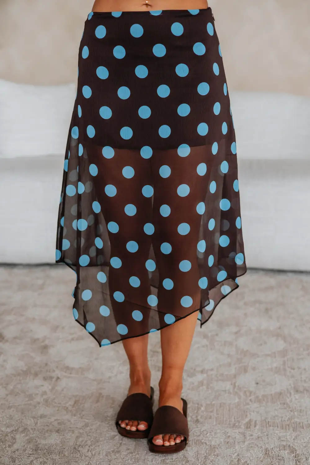 Polka Dot Asymmetrical Midi Skirt