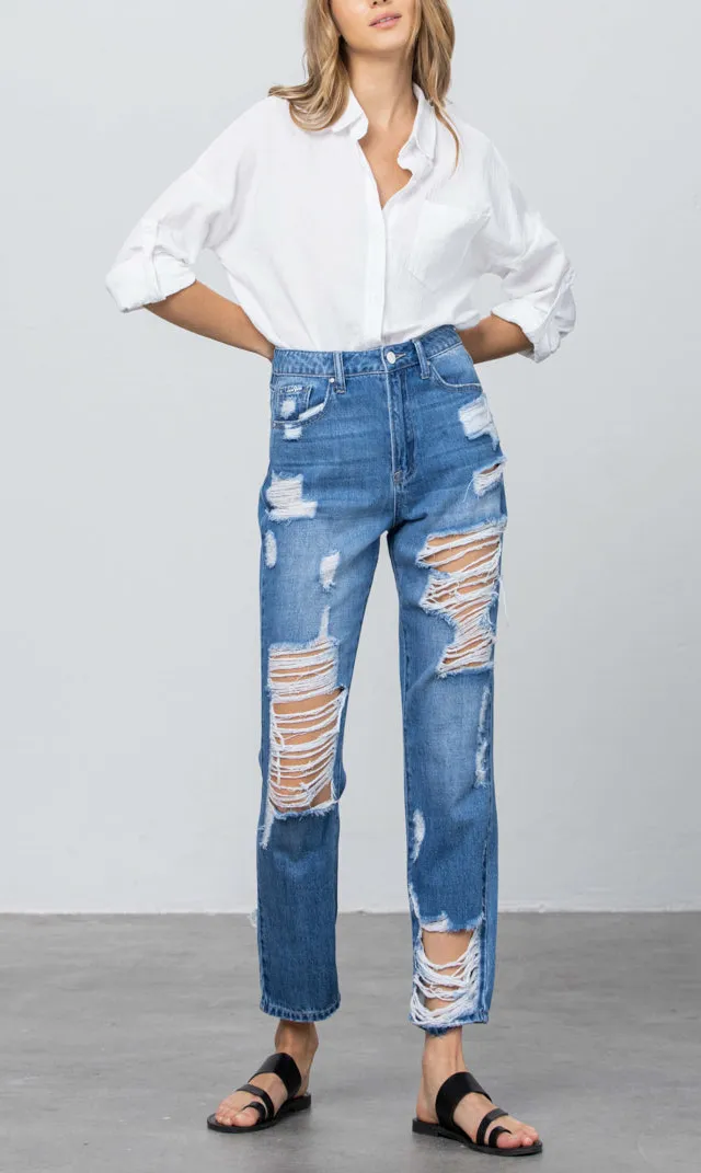 Modern Distressed Straight Jeans