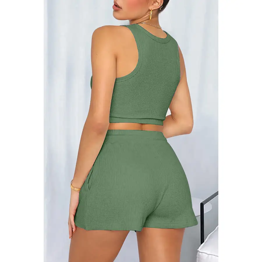 Relaxed Round Neck Top and Drawstring Shorts Set