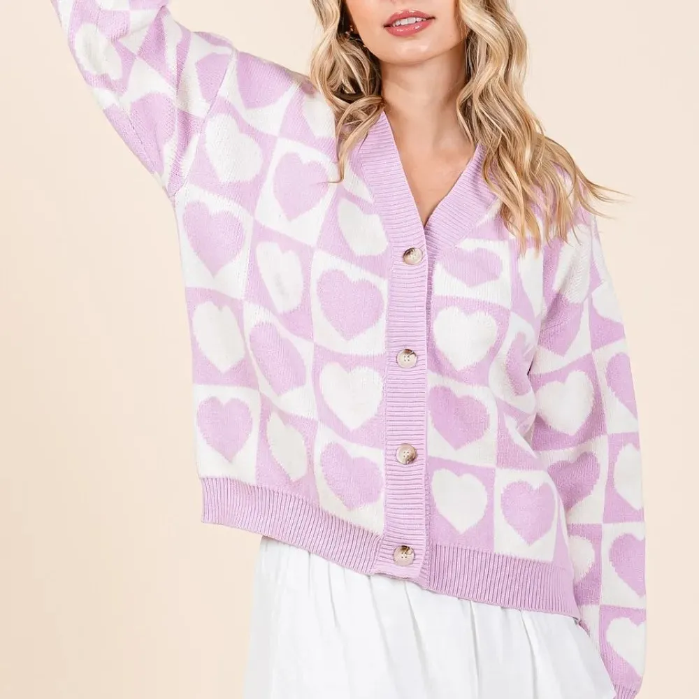 Button Down Checkered Knit Cardigan