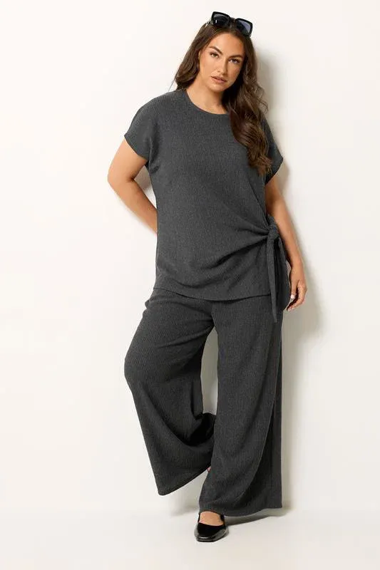 Grey Side Knot Textured T-Shirt