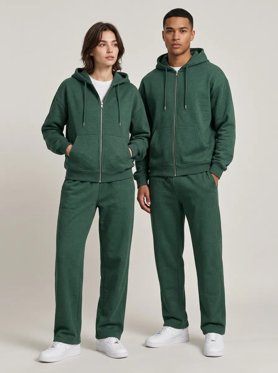Unisex Zip-Up Hoodie Tracksuit Polished Sport Sport Set