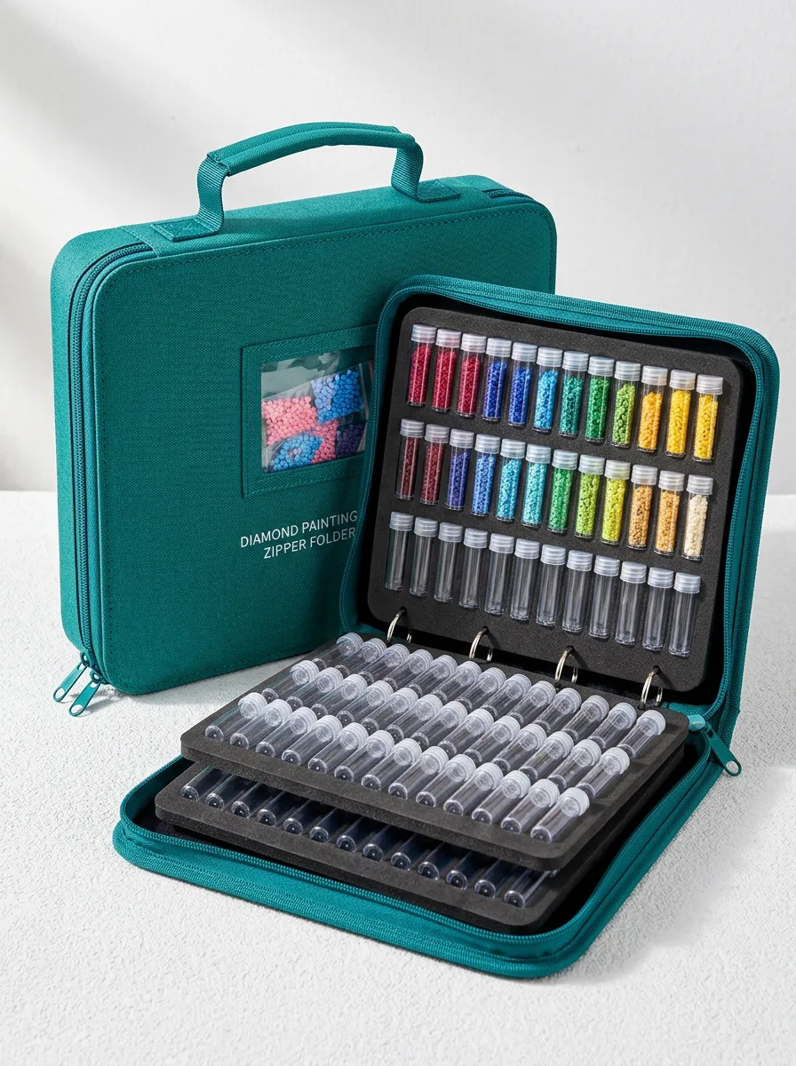 Portable Zippered Diamond Painting Bead Organizer Case