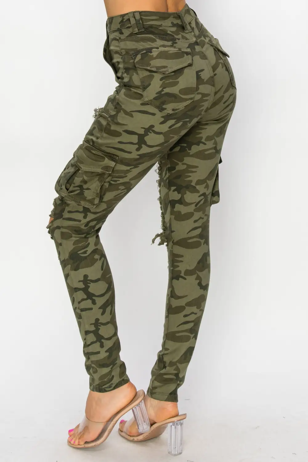 High-Rise Camouflage Skinny Cargo Jeans