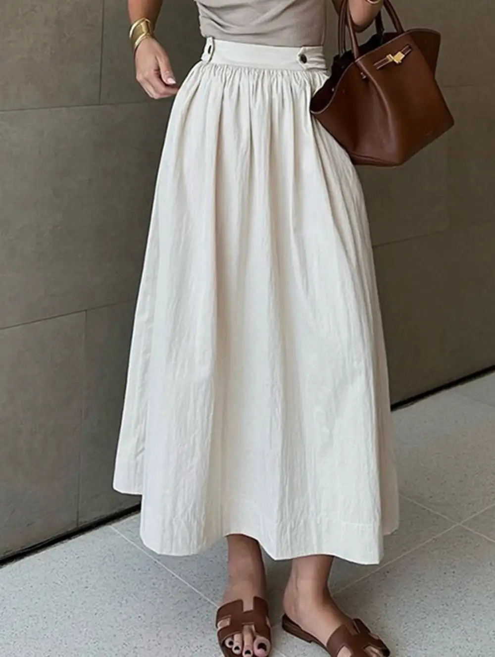 Cotton Linen Midi Skirt