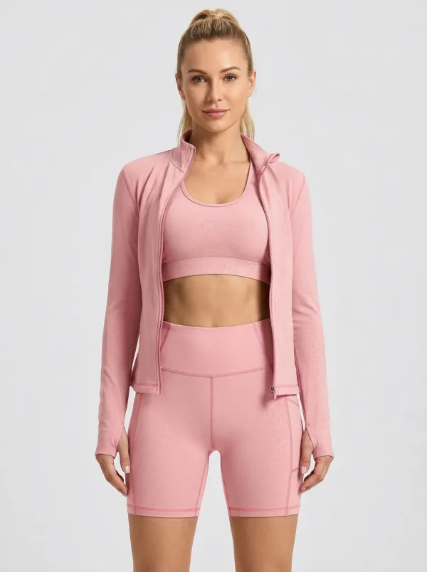Athletic Textured Detail Finish Women's Three Piece Activewear Set