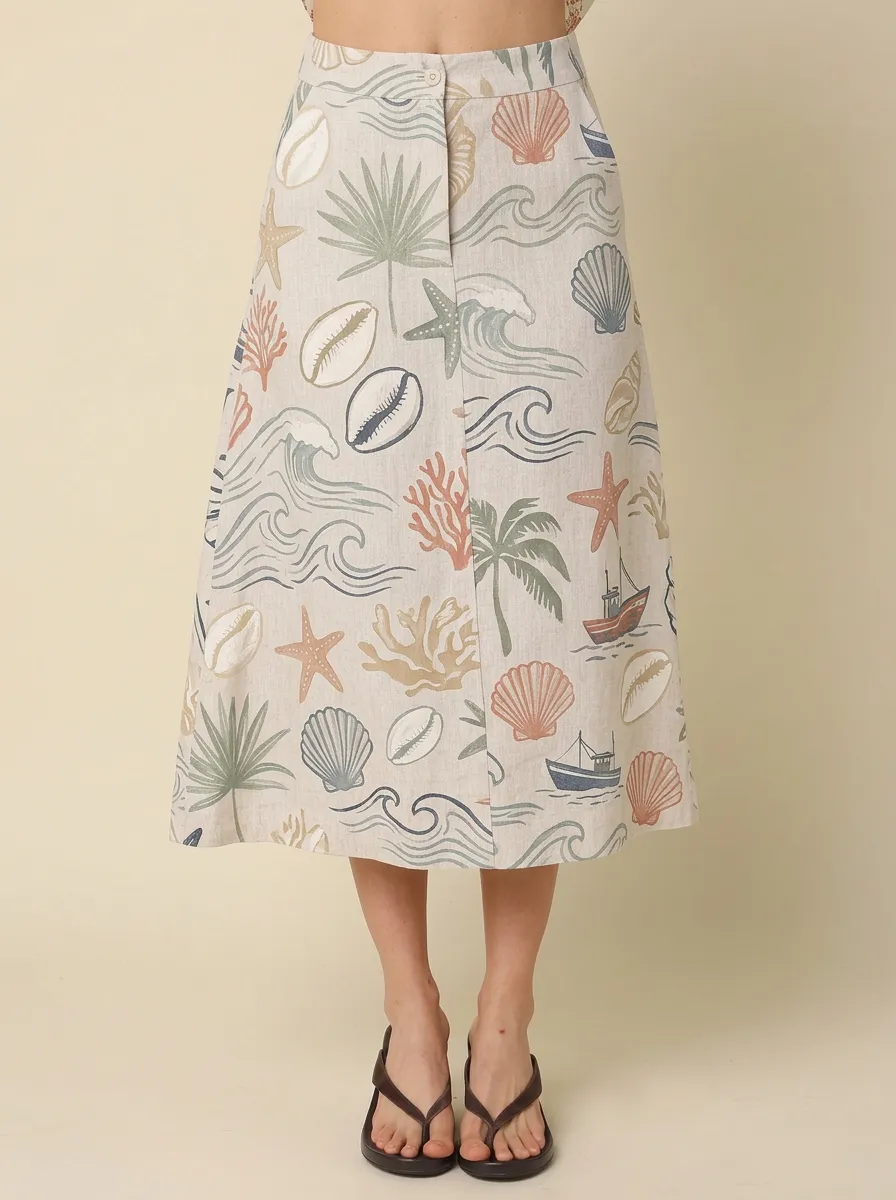 Women's Beach Lover Seashell Ocean Wave Printed Skirt