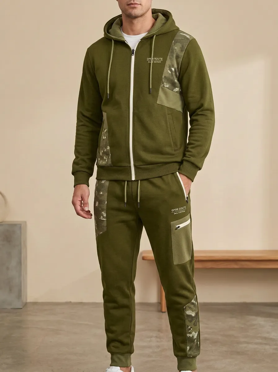 Men's Urban Streetwear Camo Patchwork Print Jogger Set