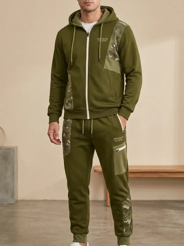 Men's Urban Streetwear Camo Patchwork Print Jogger Set