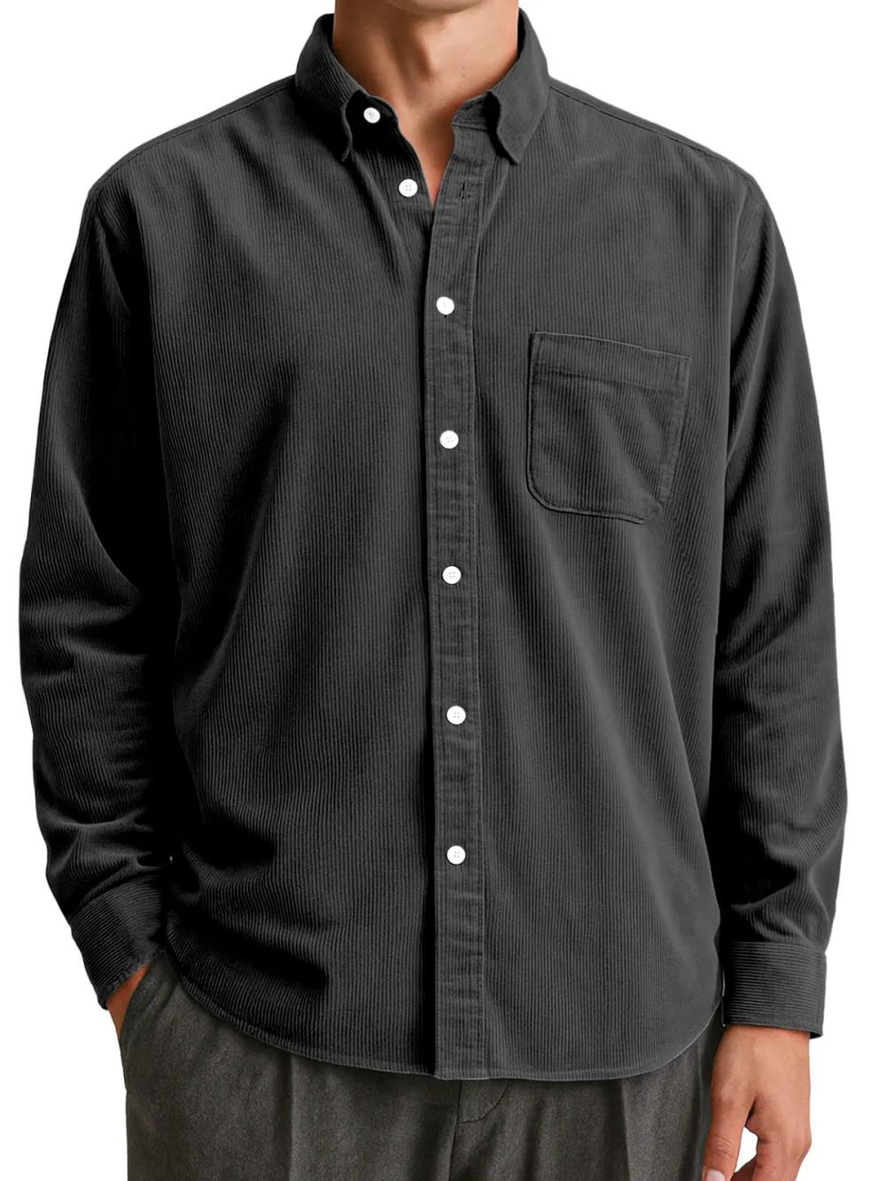 Clean Line Corduroy Open Collar Shirt