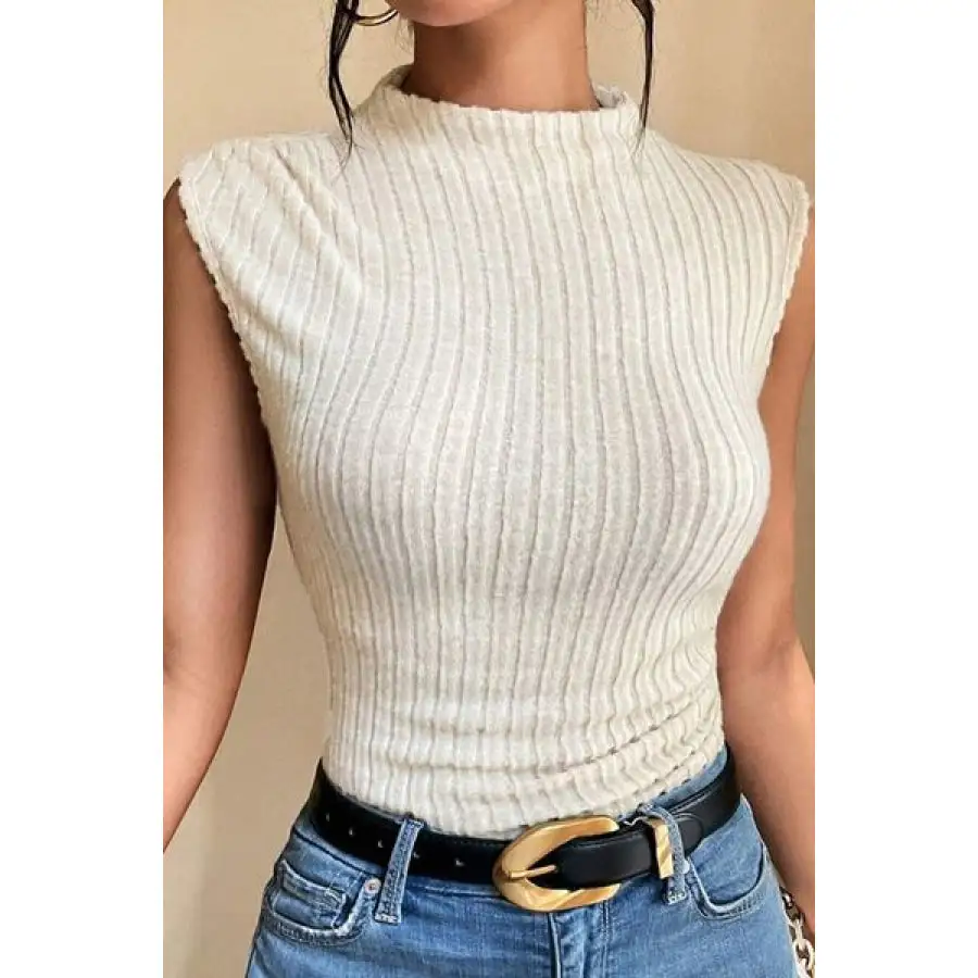 Ribbed Mock Neck Slim Tank