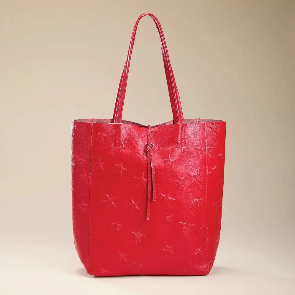 Leather Star Print Tote Bag