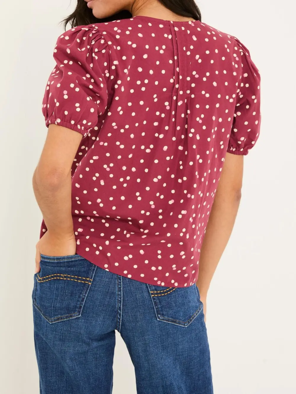 Burgundy Button Mixed Media Blouse