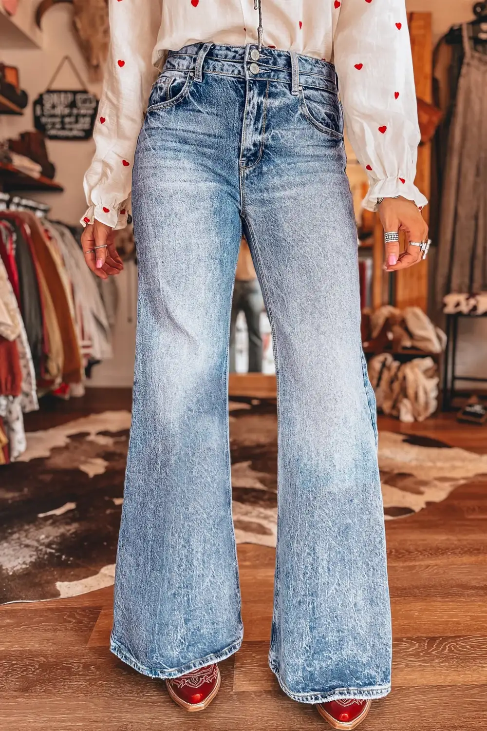High Waist Flared Pocketed Casual Jeans
