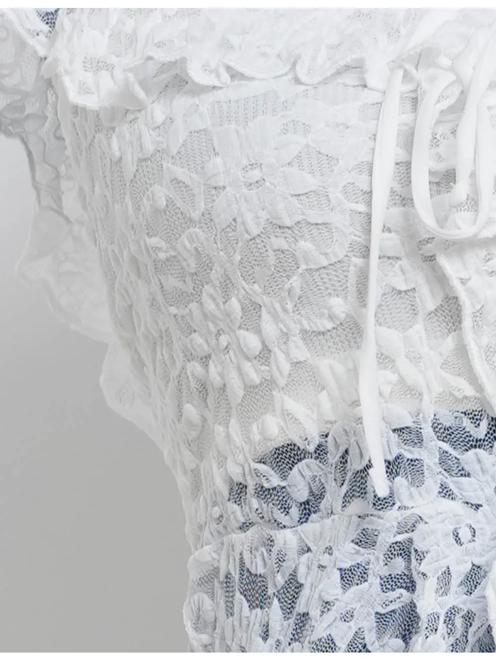 Boho Lace Ruffle Irregular Hem Front Tank Top