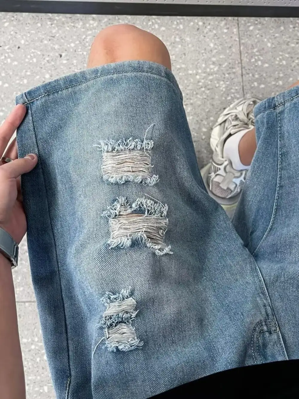 Men's Full Size Distressed Wash Wide Leg Denim