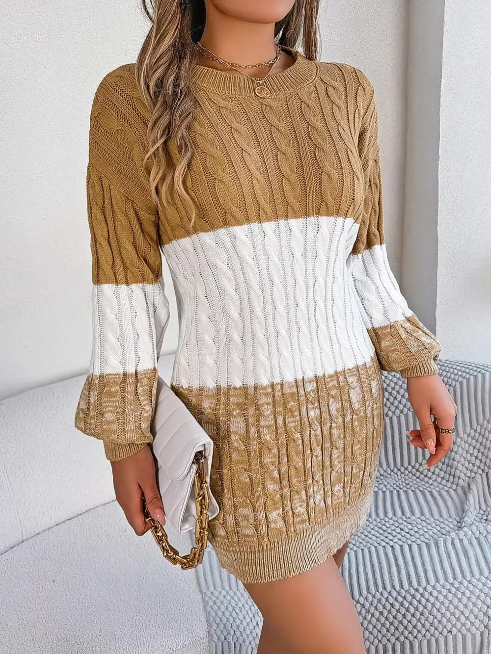Patchwork Knit Sweater Dress