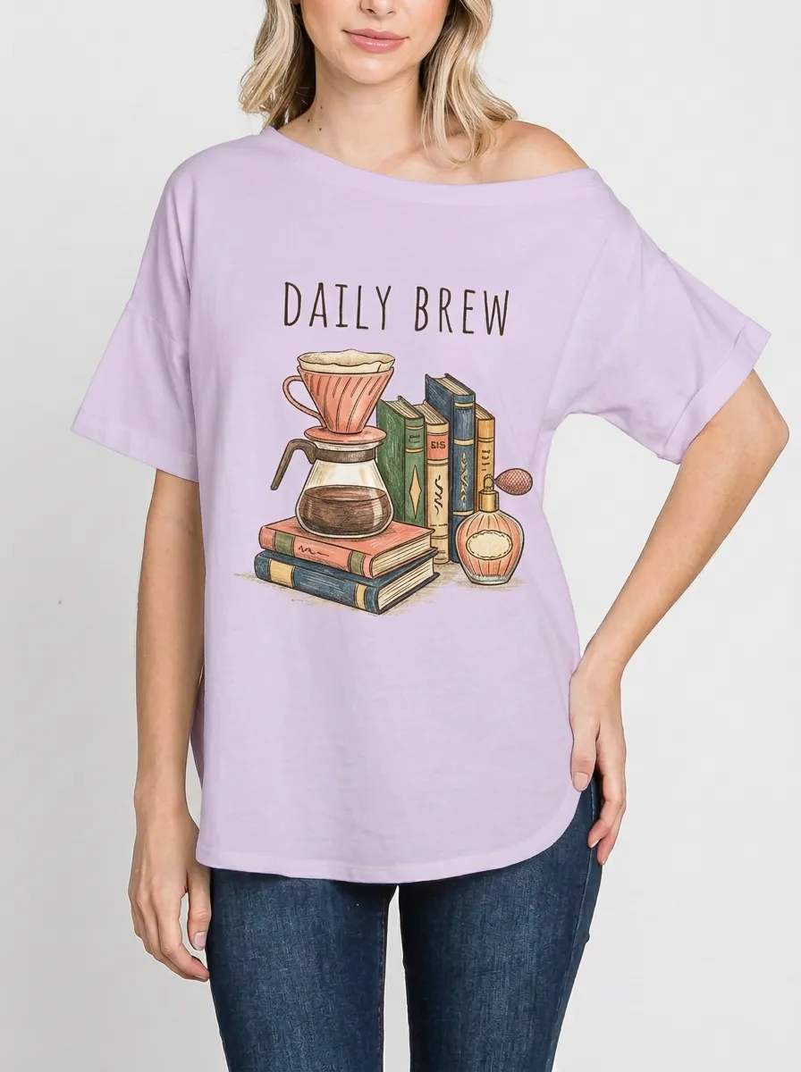 Women's Coffee Book Daily Brew Graphic T-Shirt