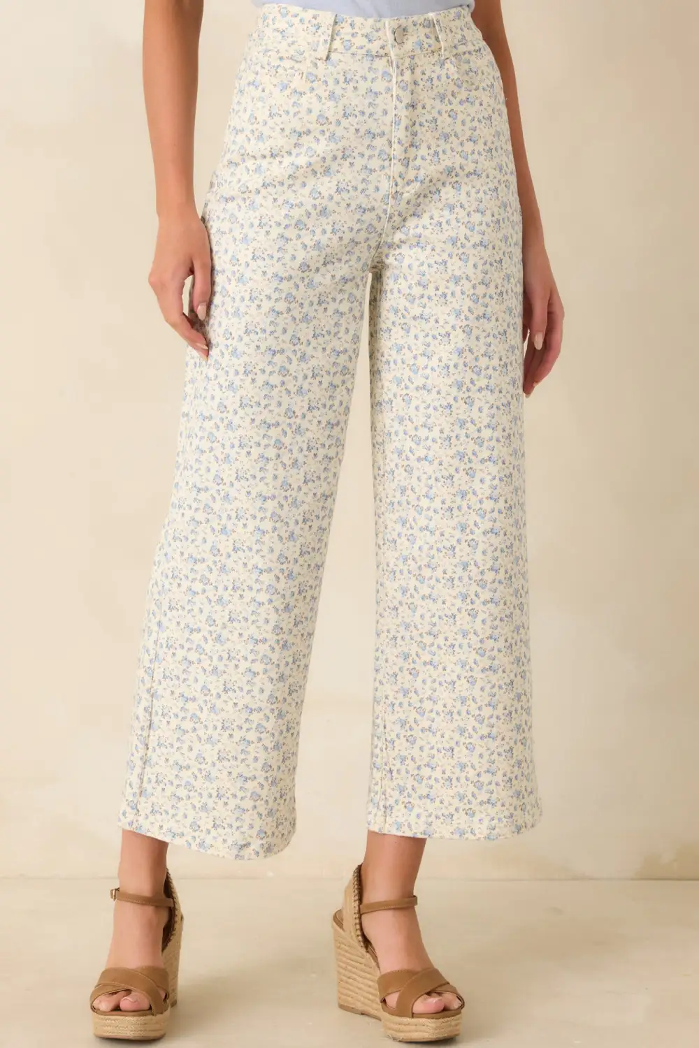 Light Floral Cotton Wide Leg Jeans