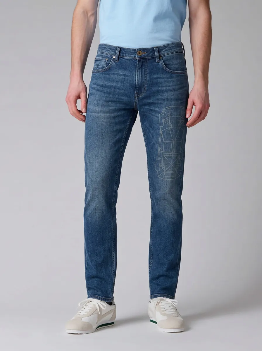 Men's Car Enthusiast Sports Car Outline Printed Stretch Jeans