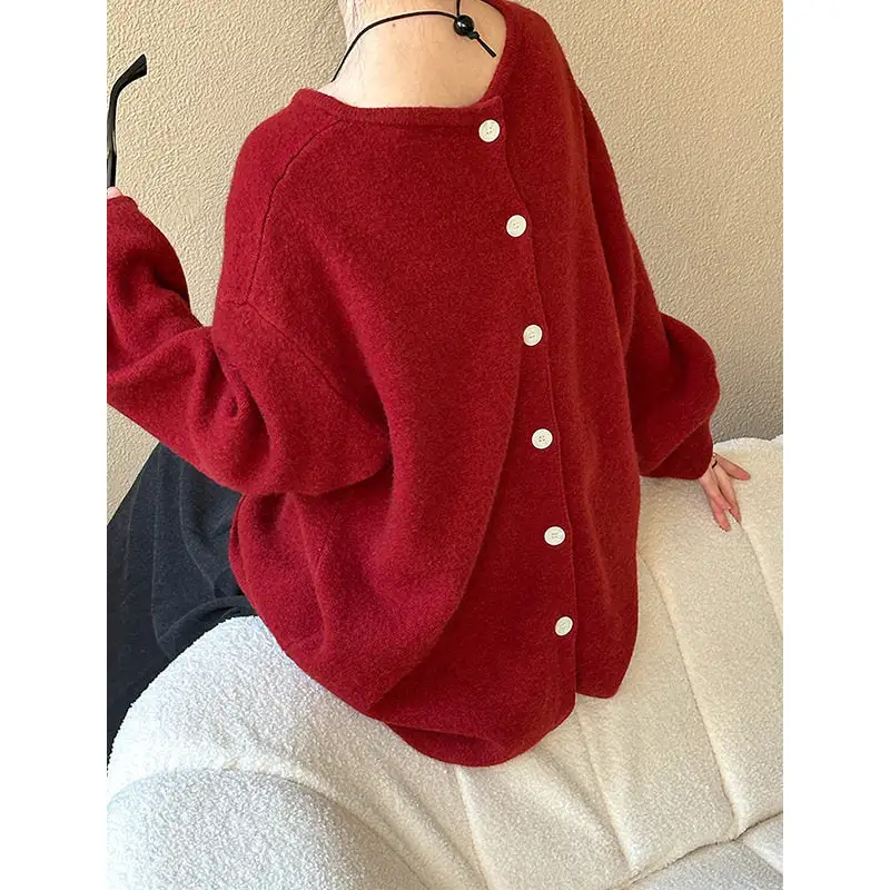 Bubble Sleeve Back Button Sweater