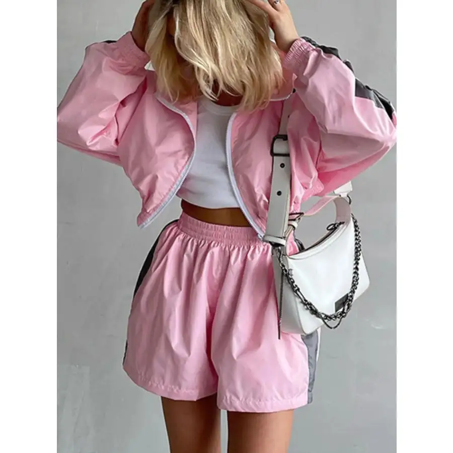 Zip Up Long Sleeve Jacket and Shorts Set