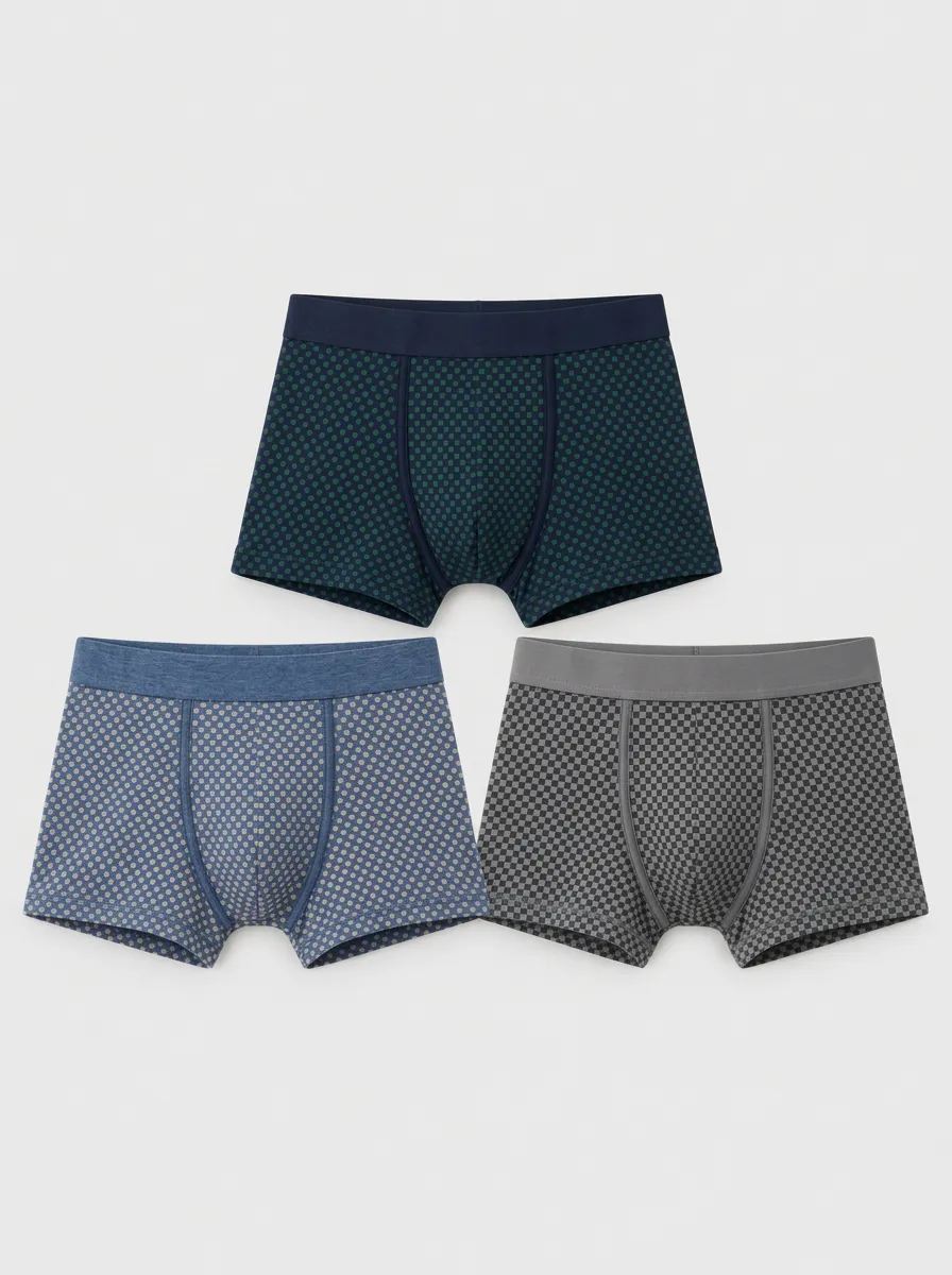 Men's Geometric Pattern Multi-Pack Printed Boxer Briefs