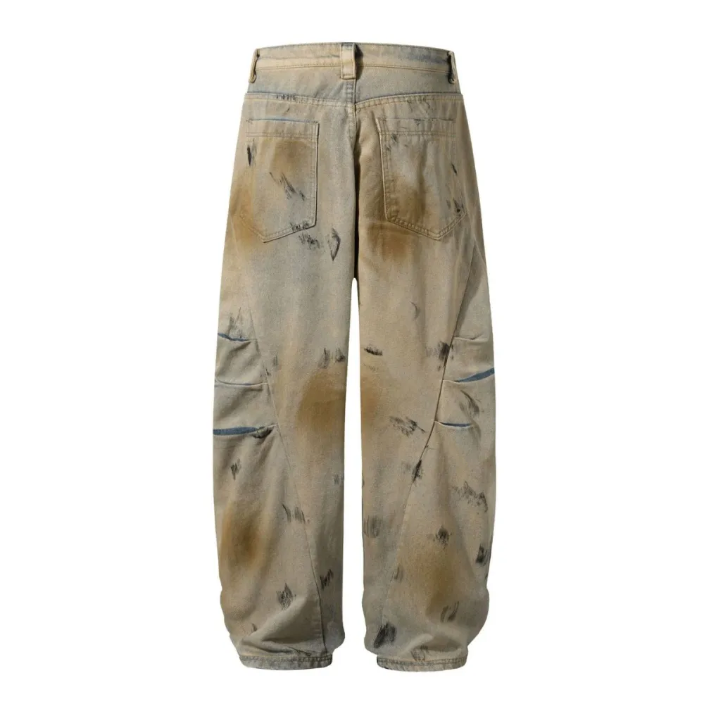 Relaxed Barrel Leg Washed Denim Jeans