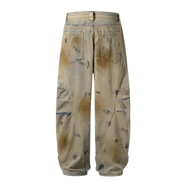 Relaxed Barrel Leg Washed Denim Jeans
