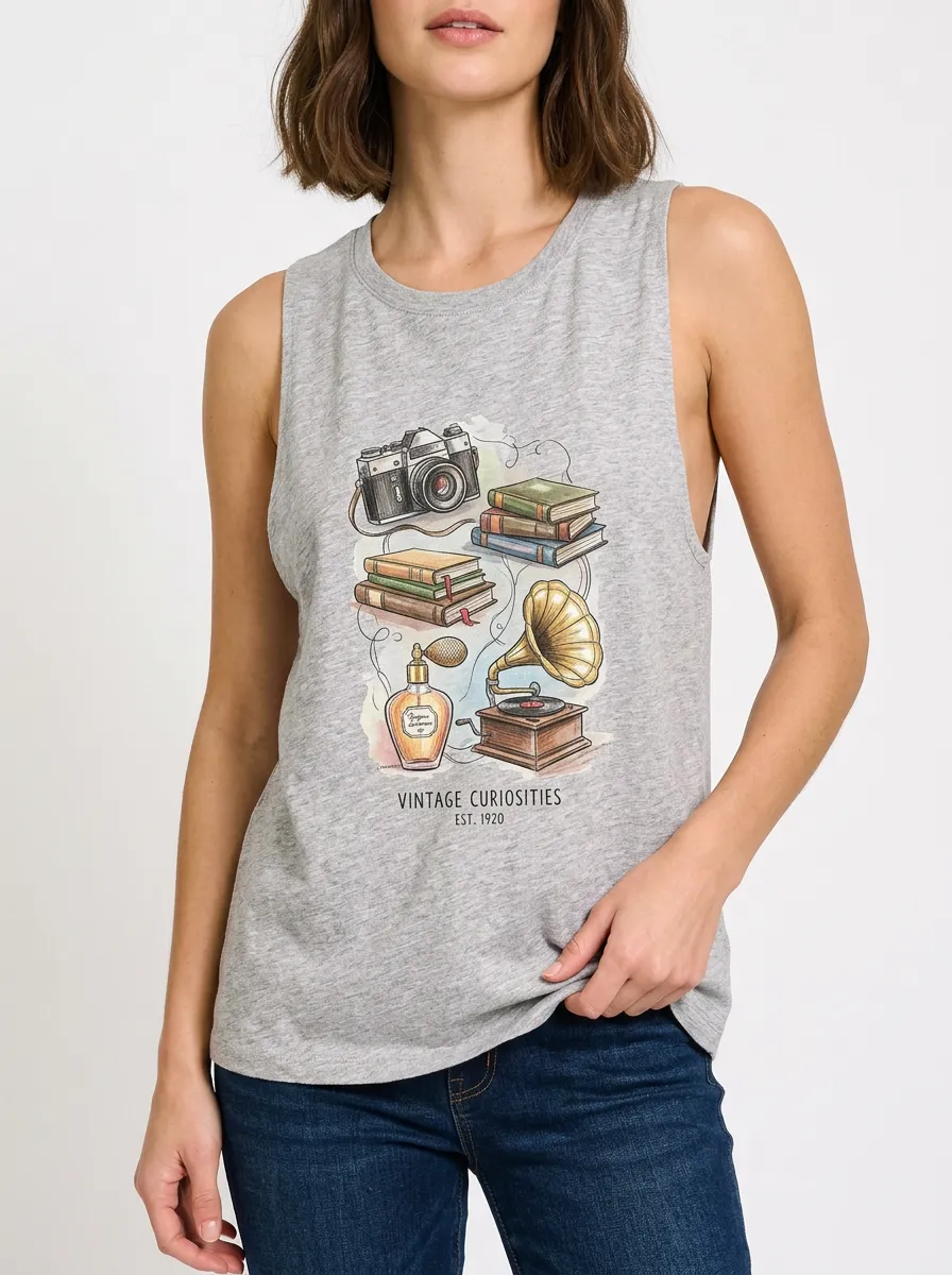 Women's Vintage Lover Camera Books Gramophone Graphic Tank Top
