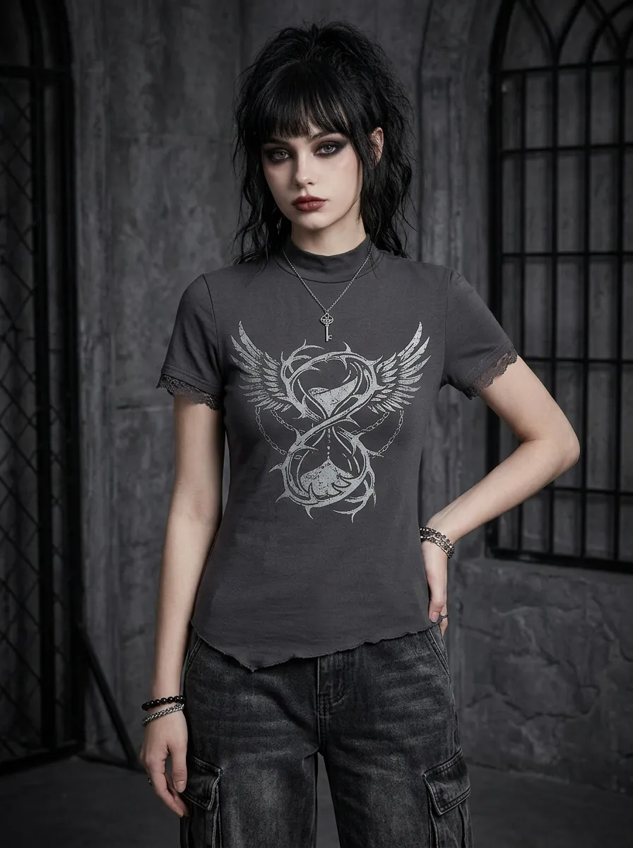 Underground Thorn Wing Design Women's Gothic T-Shirt