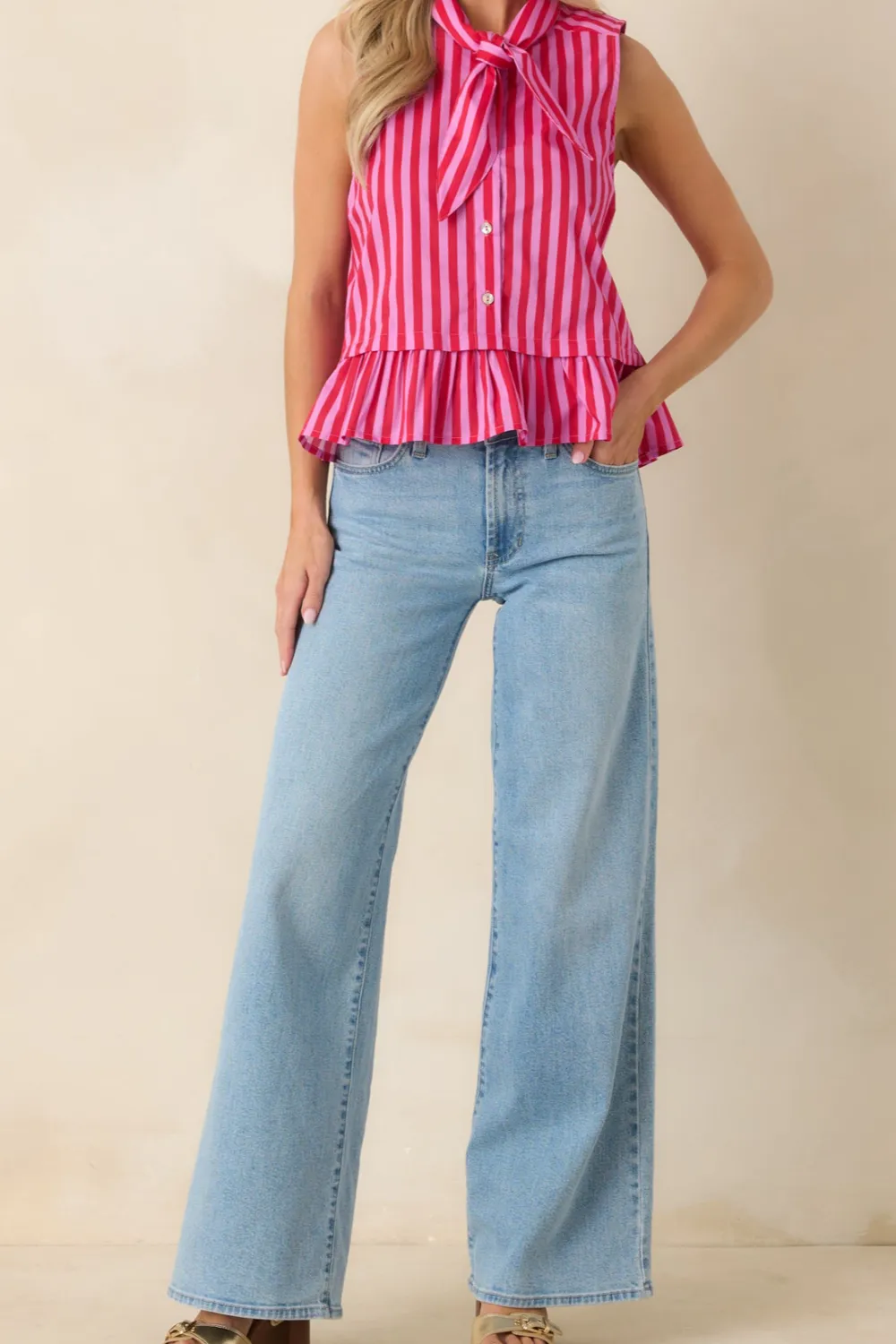 Light Wash Cotton Wide Leg Jeans
