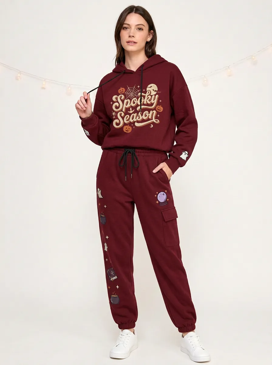 Women's Halloween Charcoal Spooky Season Pumpkin Ghost Hoodie Jogger Set