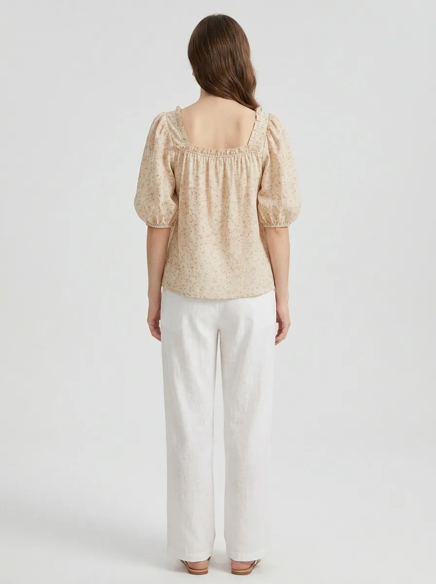 Classic Floral Women's Puff-Sleeve Blouse