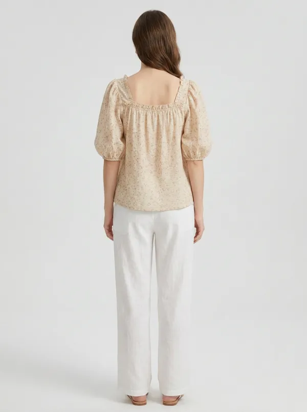 Classic Floral Women's Puff-Sleeve Blouse