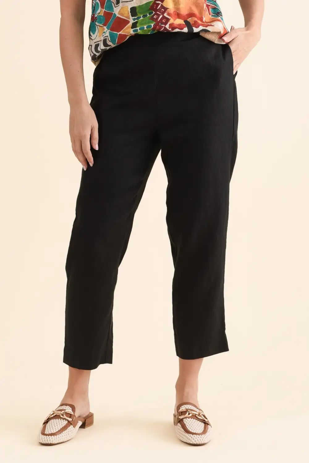 Straight Leg High Rise Elastic Waist Pants