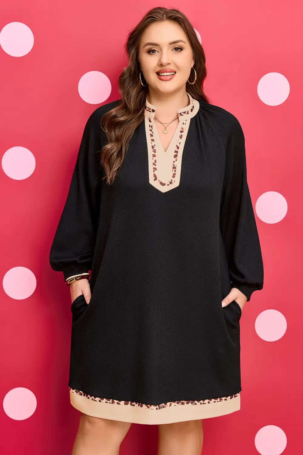 Clean Line Animal Print Patchwork Ribbed Dress