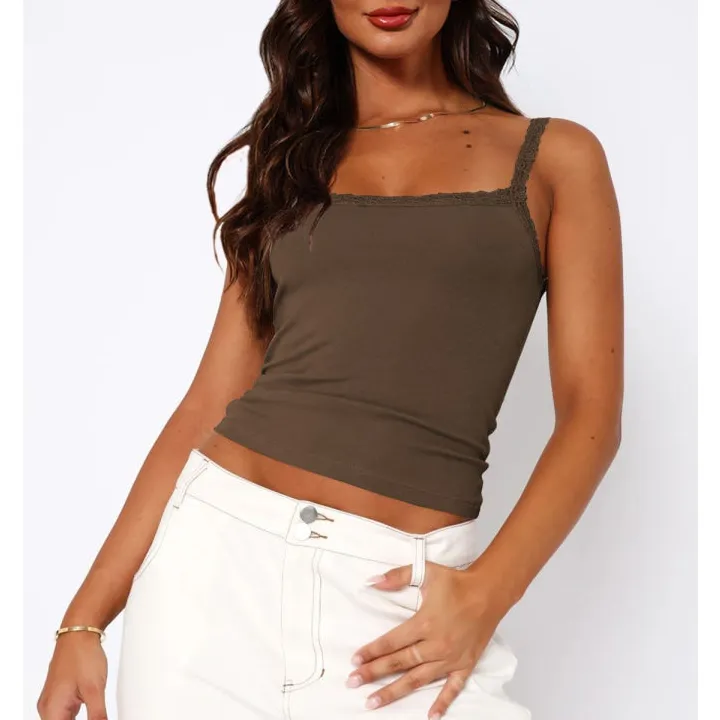 Lace Trim Straight Neck Camisole Top