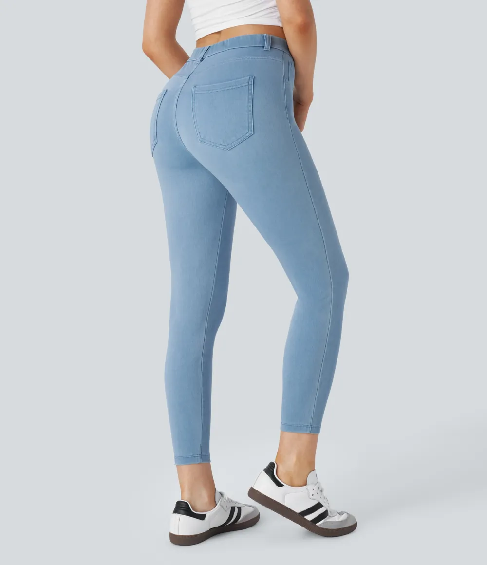Magic High Waisted Multiple Pockets Stretchy Knit Denim Work Leggings