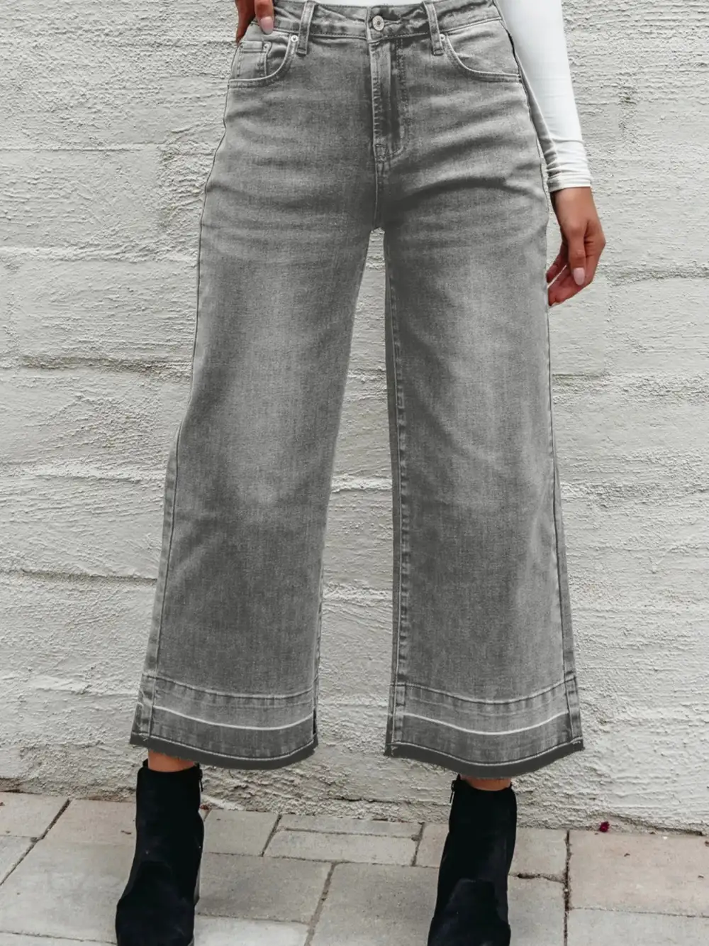 Versatile High Waist Wide Leg Washed Denim Jeans
