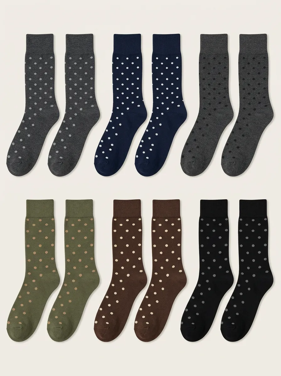 Men's Six-Pair Polka Dot Business Crew Sock Set