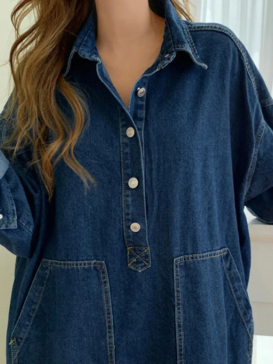 Sleeves Buttoned Long Shirt Maxi Dress