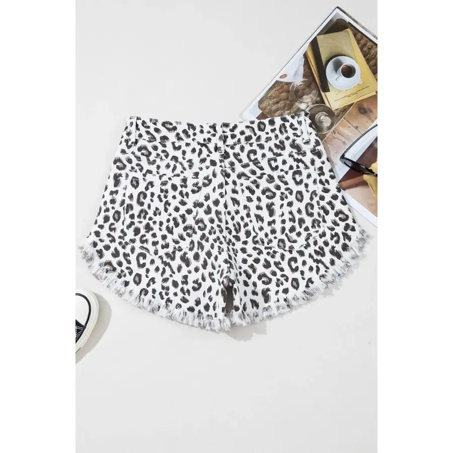Leopard Frayed Hem Denim Shorts