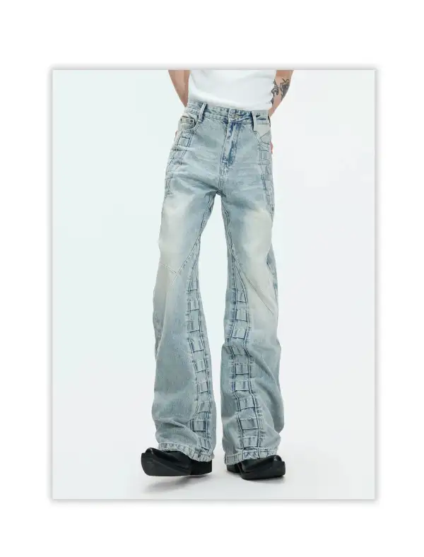 Paneled Seam Wide Leg Jeans