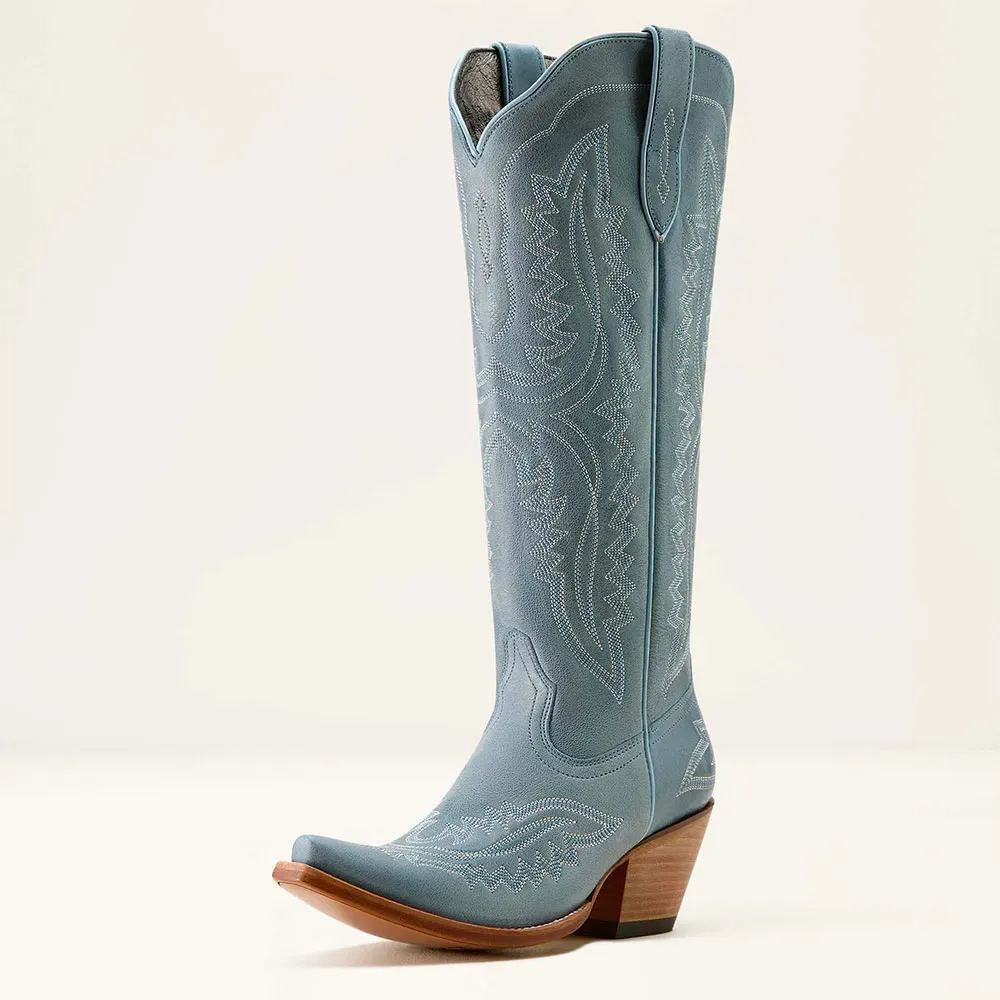 Classic Faux-Leather Embroidered Zip-Up Snip-Toe Knee-High Boots